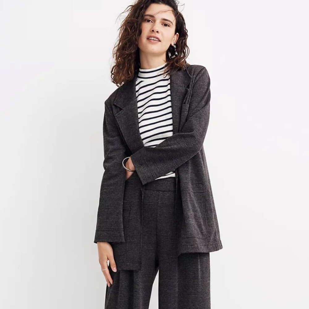 Madewell Oversized Knit Blazer in Glen Plaid - XXS